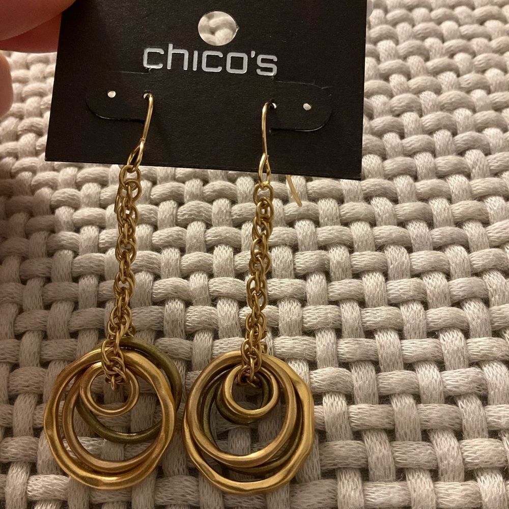 0049-New Chico's Gold-Tone‎ Layered Circle Earrings